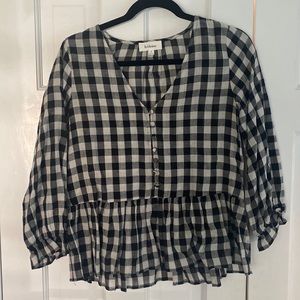 Bohme black & white plaid Peplum blouse